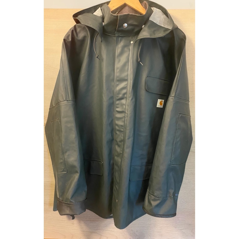 Carhartt Surrey Green Waterproof PVC Hooded Rain Jacket Mens 3XL